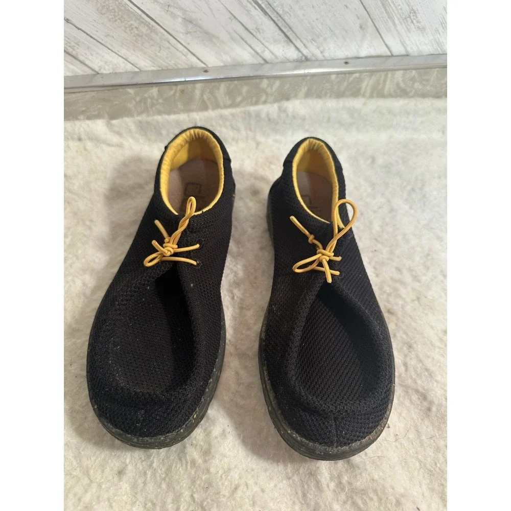 Hey Dude Men's Sneakers Black/Yellow Knit Lace Up US Y6-L7